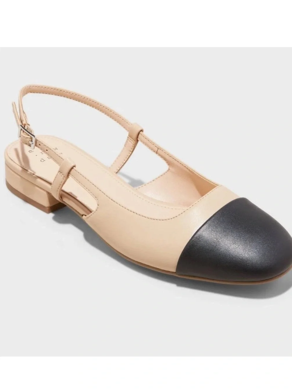 a new day Beige and Black Cap-Toe Slingback Flat